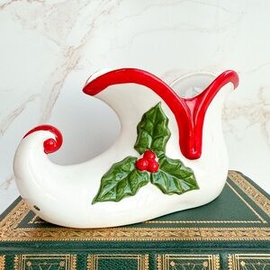 Vintage Mid-Century Hand Painted Pixie Holiday Elf Shoe Planter